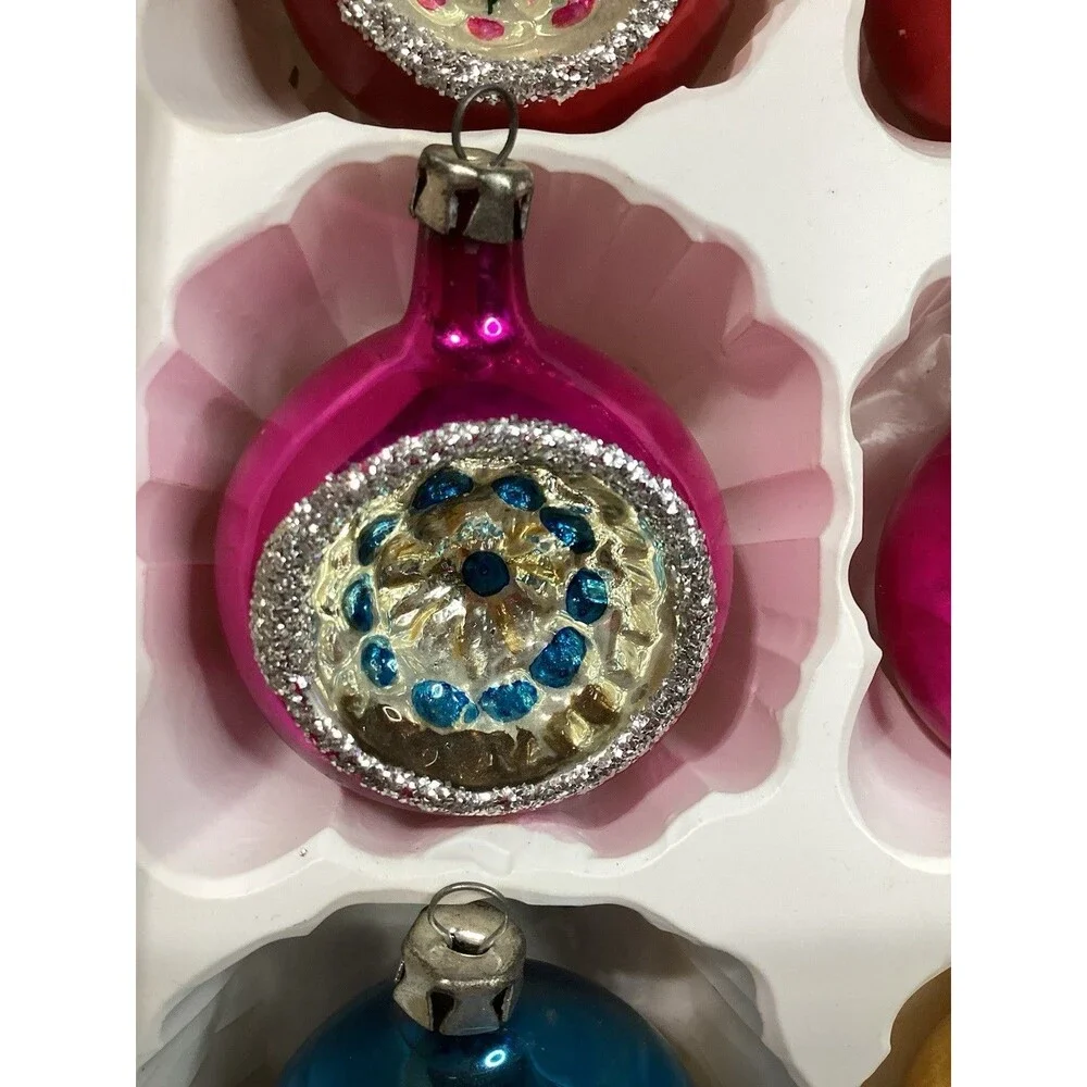 Indent Reflector Mercury Glass Christmas Ornaments Hand Painted Set of 6 Poland